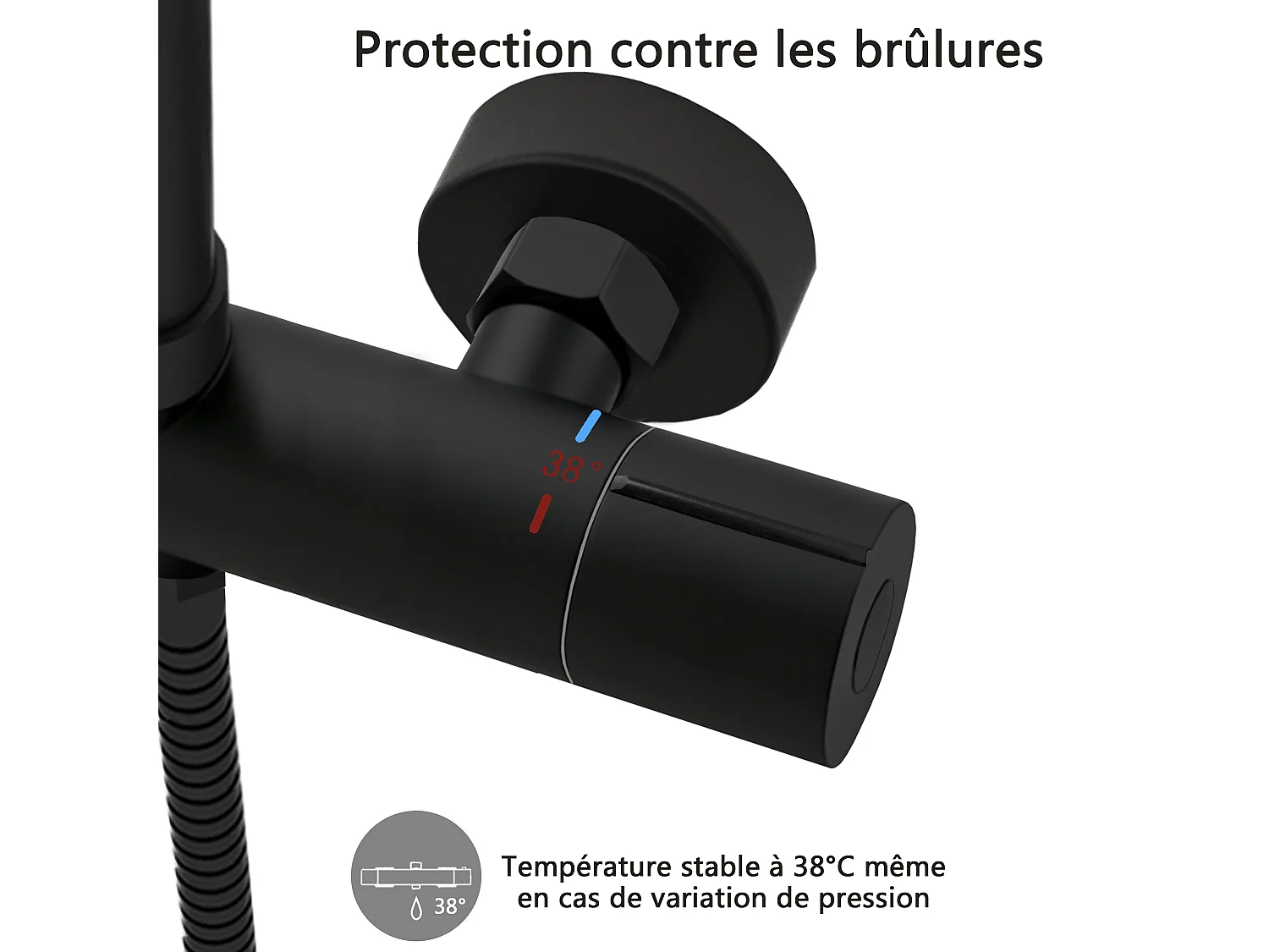 Colonne de douche thermostatique 250mm, kit de douche rond noir AICA