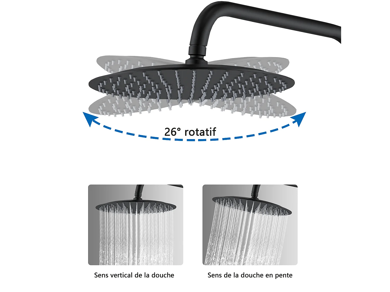 Colonne de douche thermostatique 250mm, kit de douche rond noir AICA