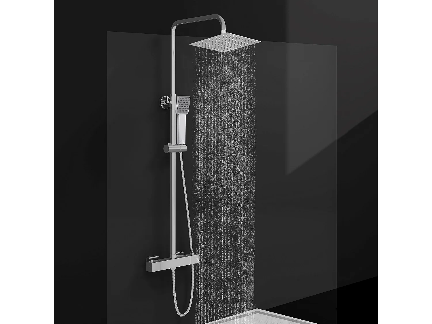 Colonne de douche thermostatique 200mm, kit de douche carré chrome AICA