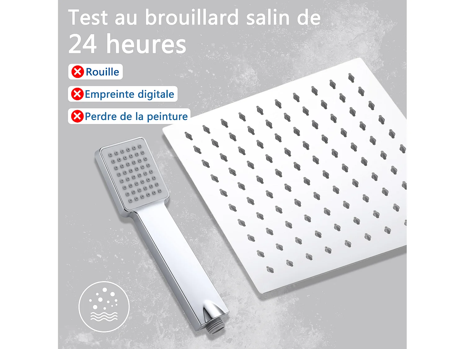 Colonne de douche thermostatique 200mm, kit carré chrome AICA