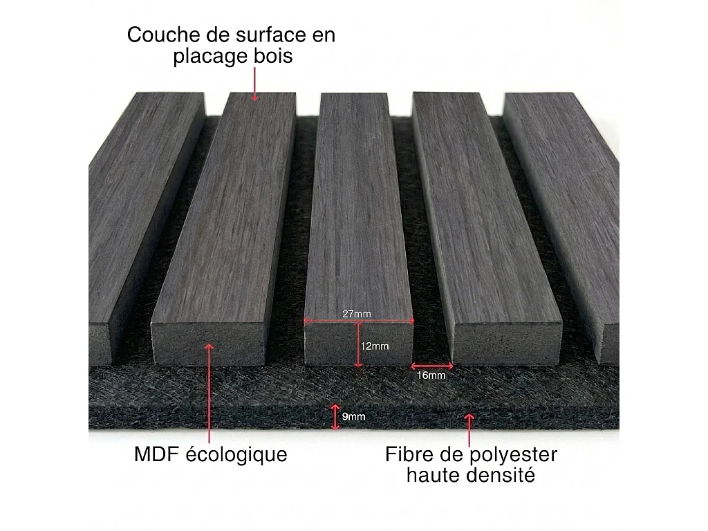 Panneaux muraux acoustiques MDF - Lot 2 x (120 x 60 ) ép.21mm- Fini chêne gris - NRC 0,7
