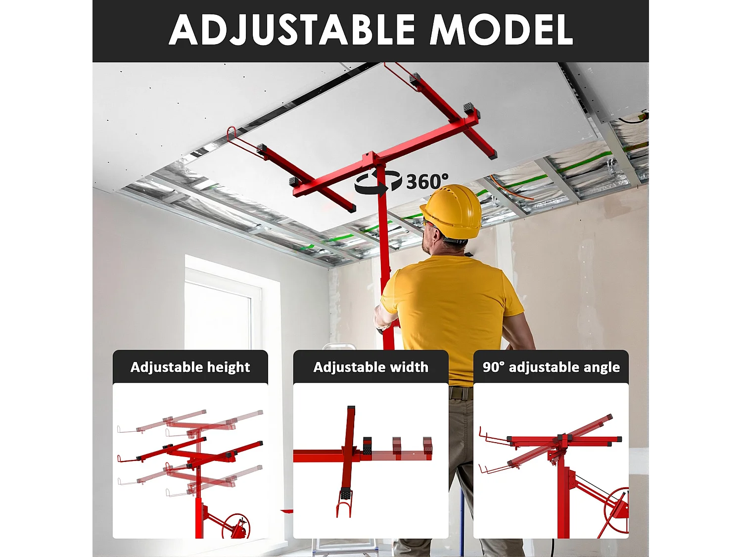Lève-plaques de plâtre et de plafond : Max. 68 kg, hauteur 140-325 cm, pliable avec 3 roues à frein