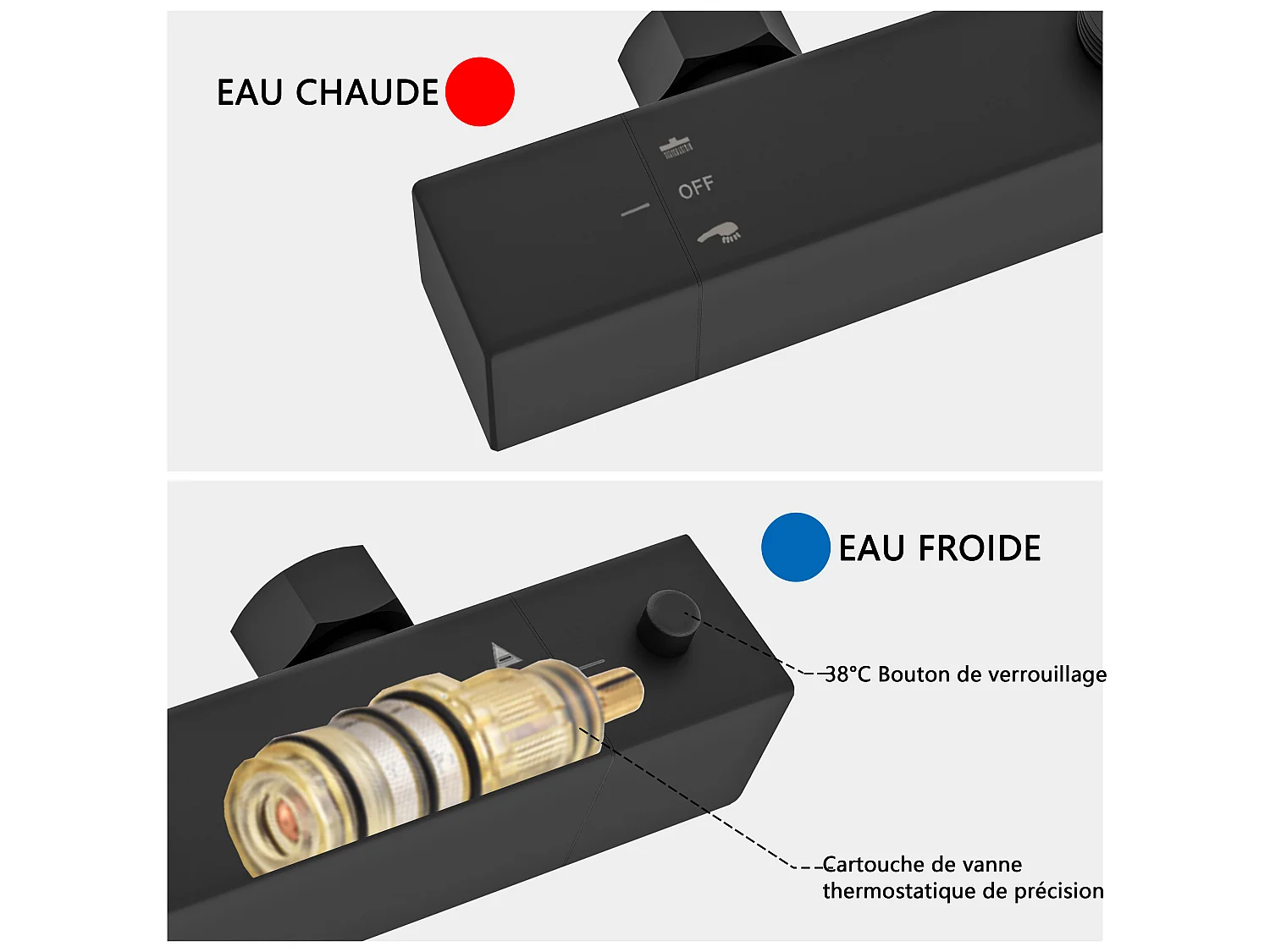 Colonne de douche thermostatique 300mm, kit de douche carré noir AICA