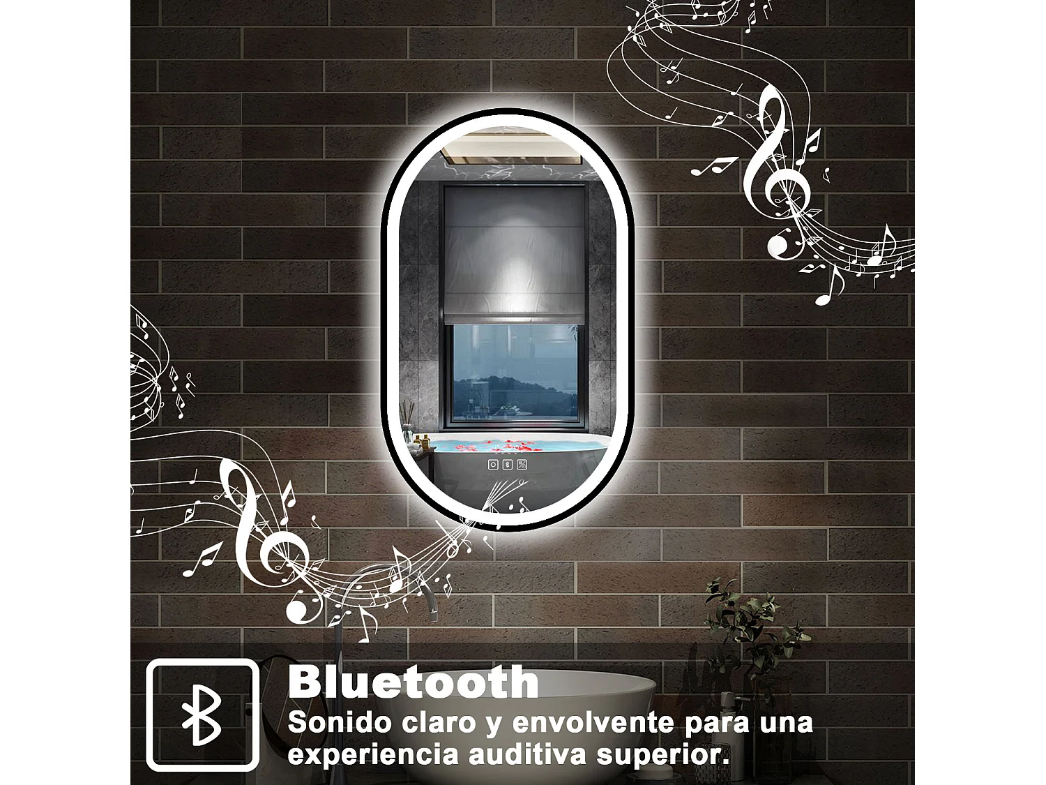 AICA espejo con luz,50x90cm,3 colores,función de antivaho y bluetooth