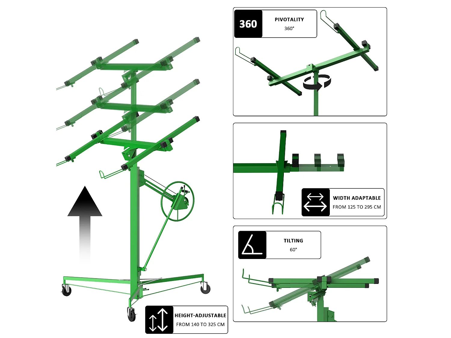 Lève-plaques XXL - Capacité 68kg, Hauteur Réglable 140-325cm