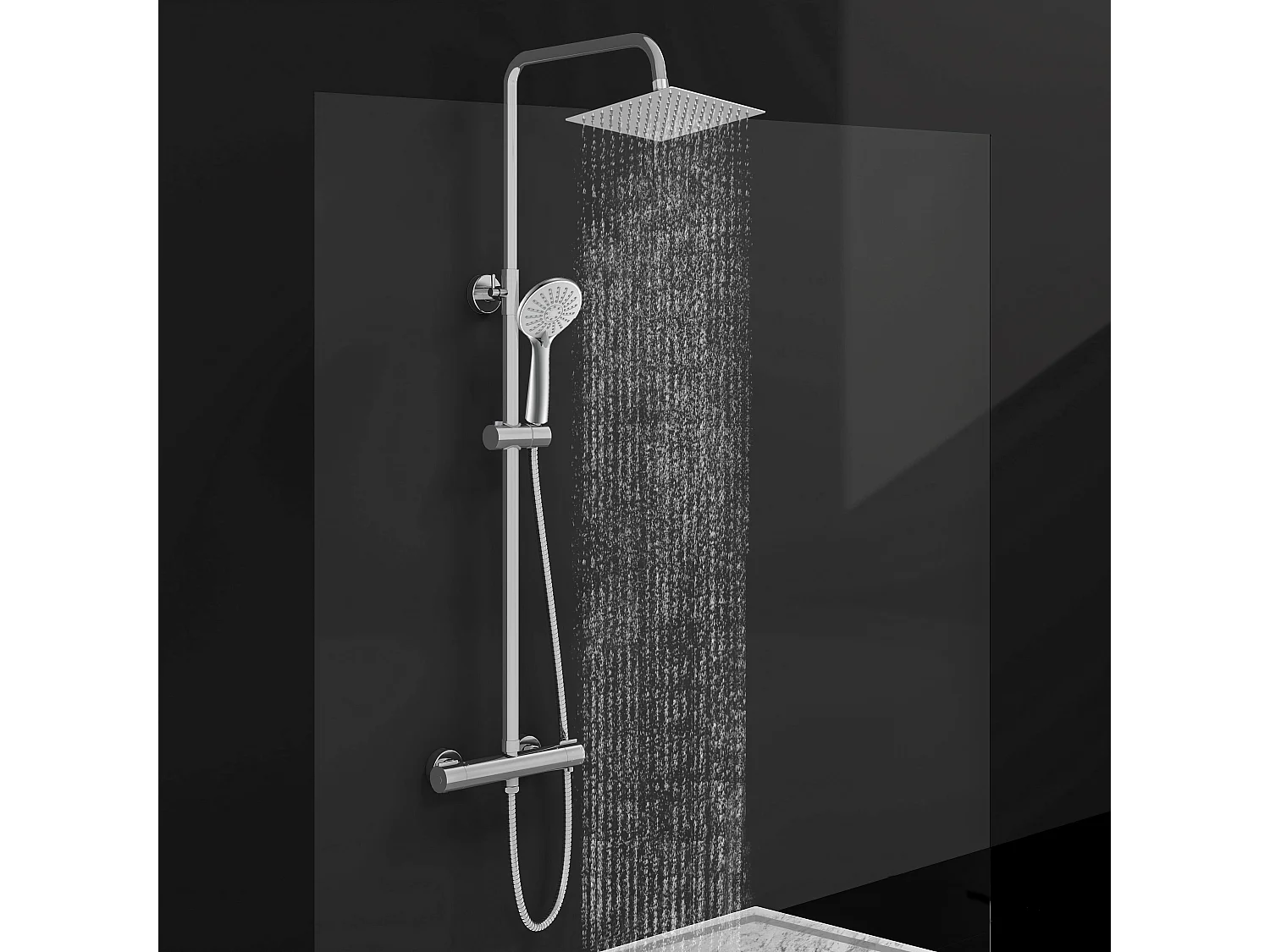 Colonne de douche thermostatique 200mm, kit carré chrome AICA
