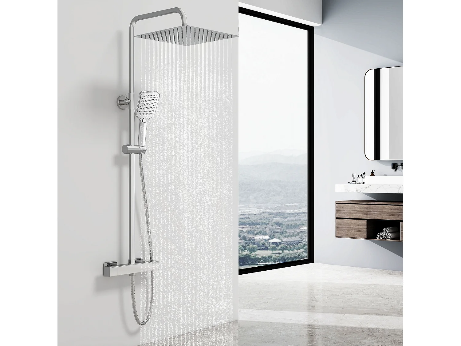 Colonne de douche thermostatique 300mm, kit de douche carré chrome AICA