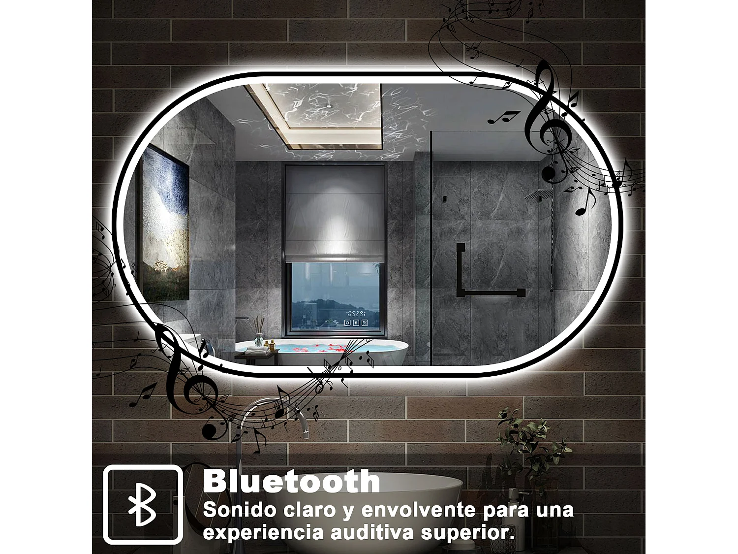 AICA espejo 60x100cm, luz de 3 colores,función de antivaho y bluetooth