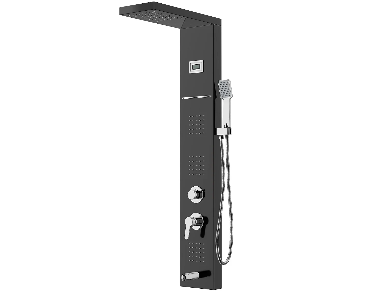 Colonne de douche hydromassante noire avec affichage LED de la température, mitigeur à cinq