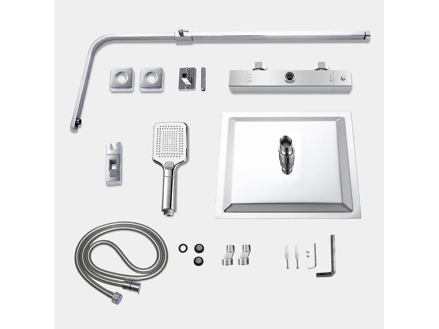 Colonne de douche thermostatique 300mm, kit carré chrome AICA