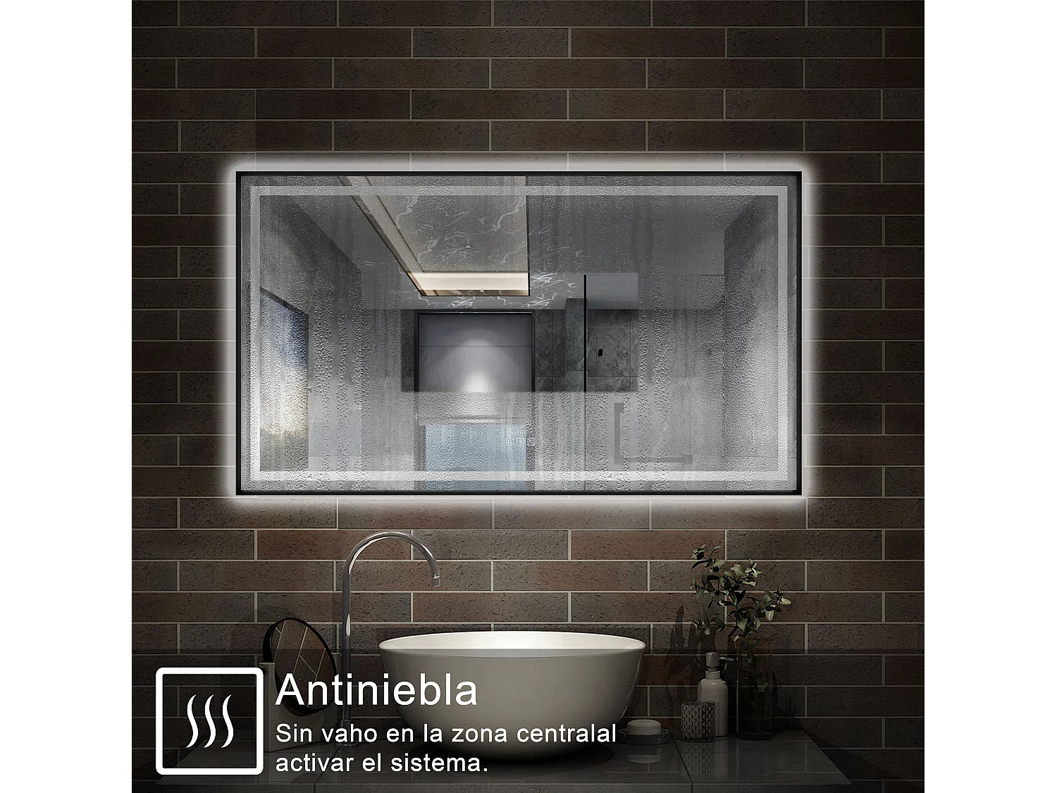 AICA espejo 140x80cm,luz de 3 colores,función de antivaho y bluetooth