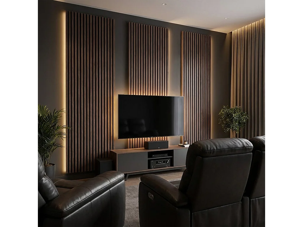 Panneaux muraux acoustiques MDF - Lot 2 x (240 x 60 ) ép.21mm- Fini chêne noyer - NRC 0,7