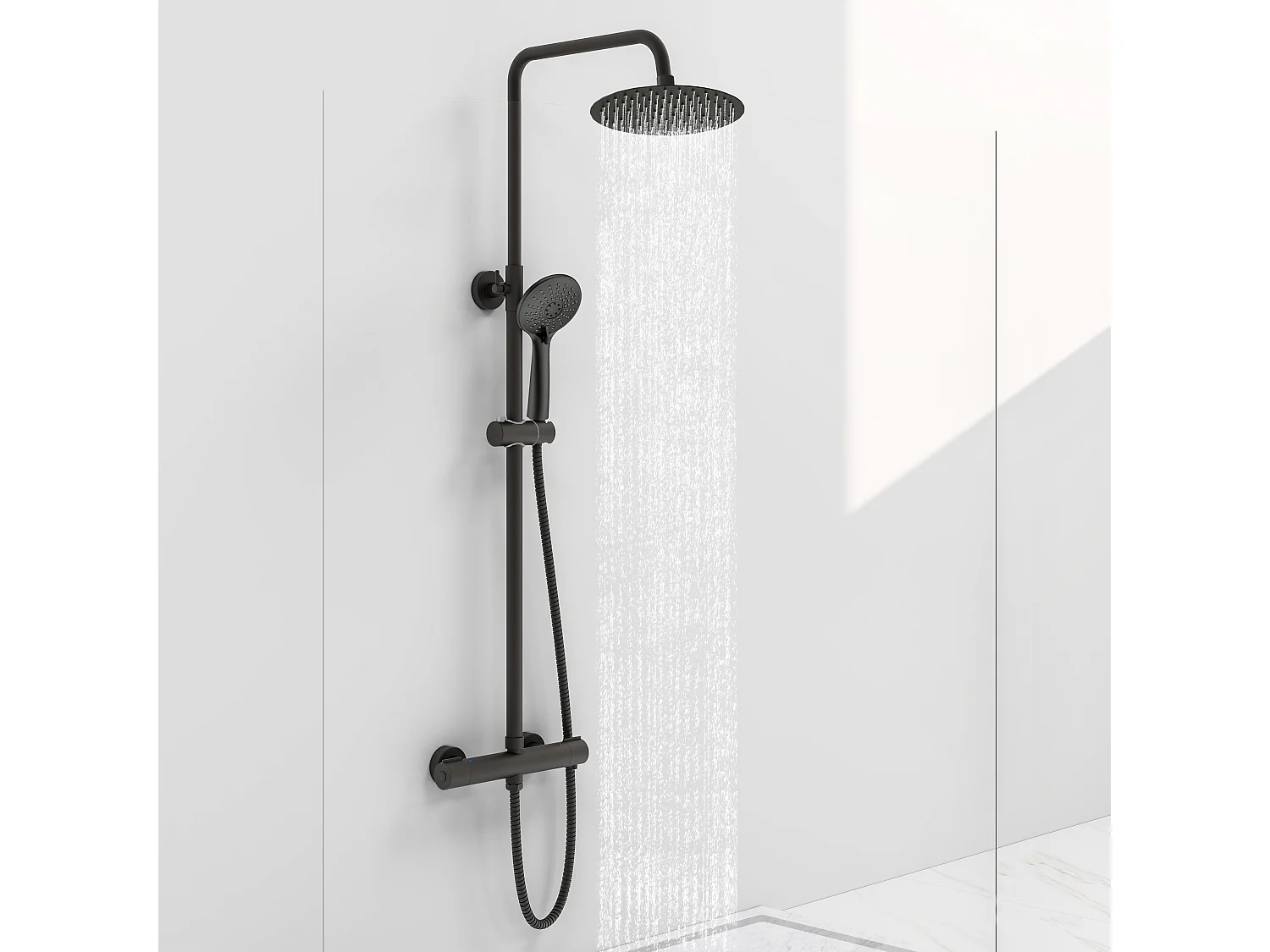 Colonne de douche thermostatique 200mm, kit rond noir AICA