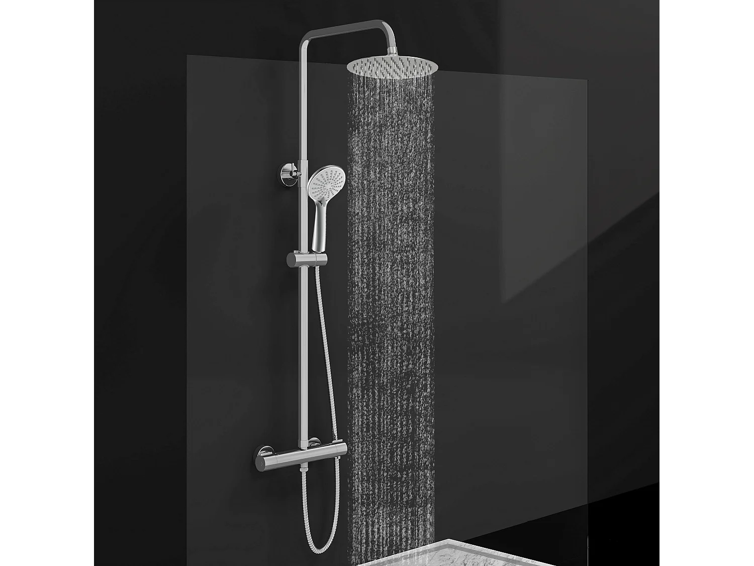 Colonne de douche thermostatique 200mm, kit rond chrome AICA