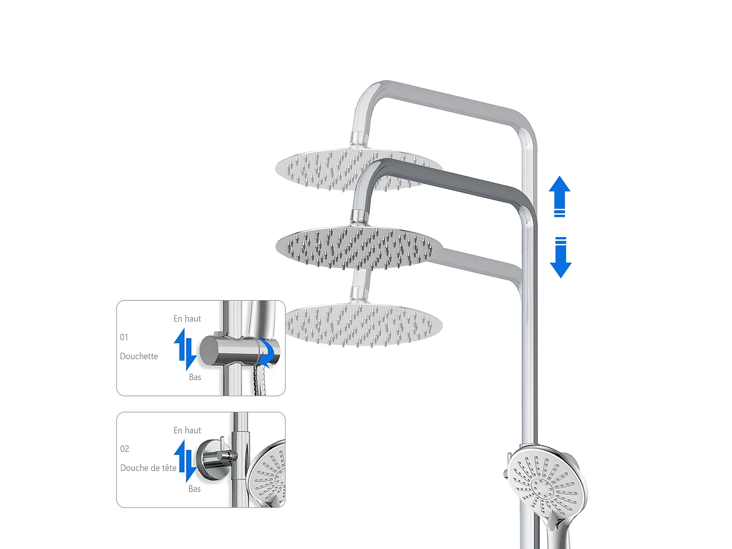 Colonne de douche thermostatique 200mm, kit rond chrome AICA