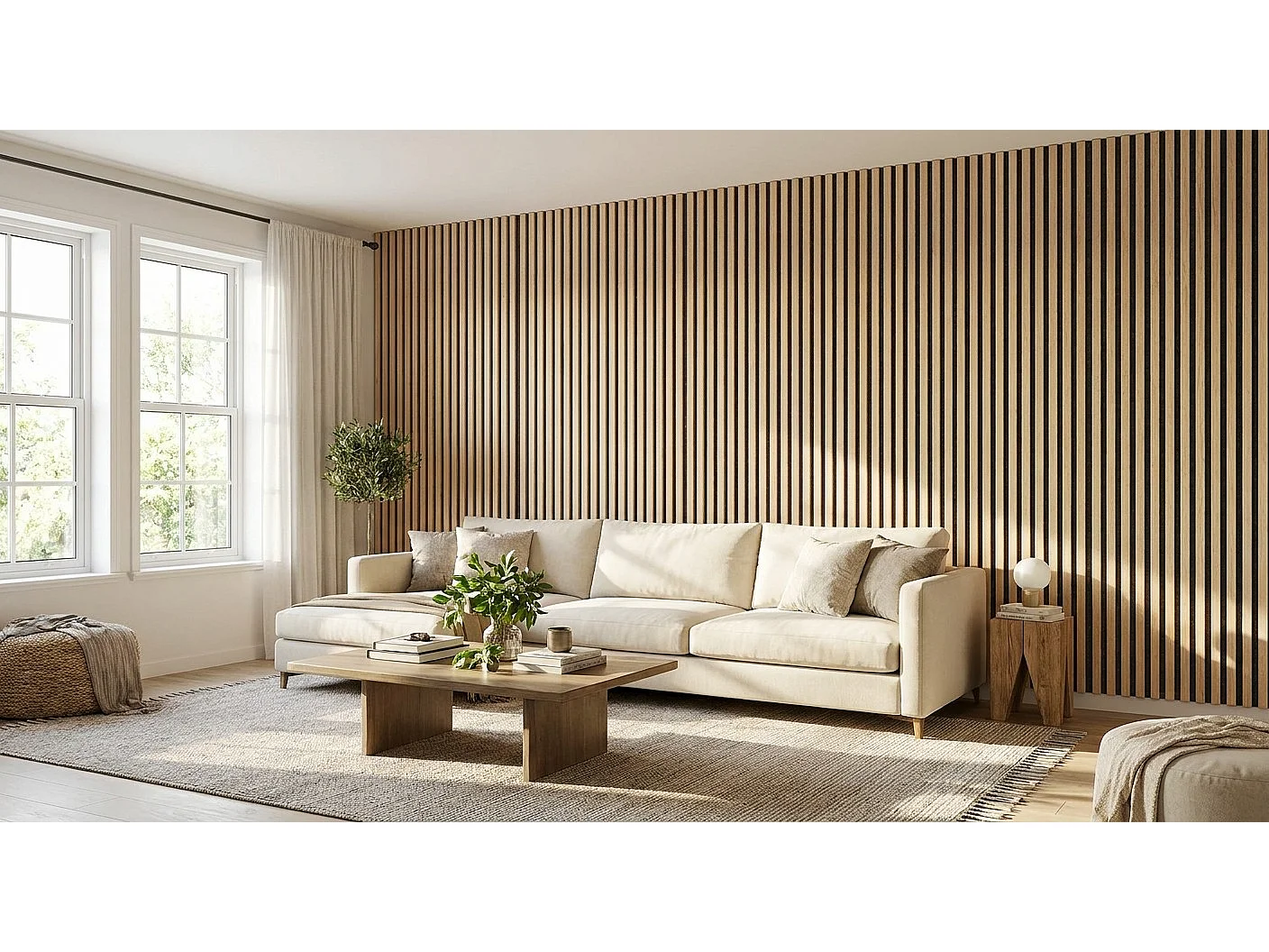 Panneaux muraux acoustiques MDF - Lot 2 x (260 x 30 ) ép.21mm- Fini chêne clair - NRC 0,7