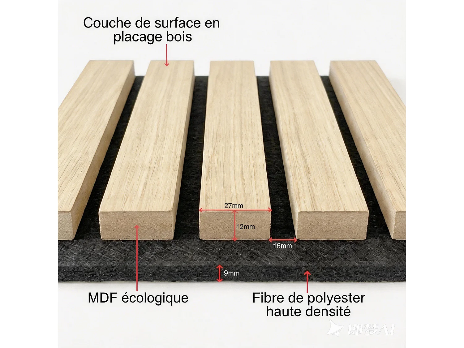 Panneaux muraux acoustiques MDF - Lot 3 x (240 x 60 ) ép.21mm- Fini chêne clair - NRC 0,7