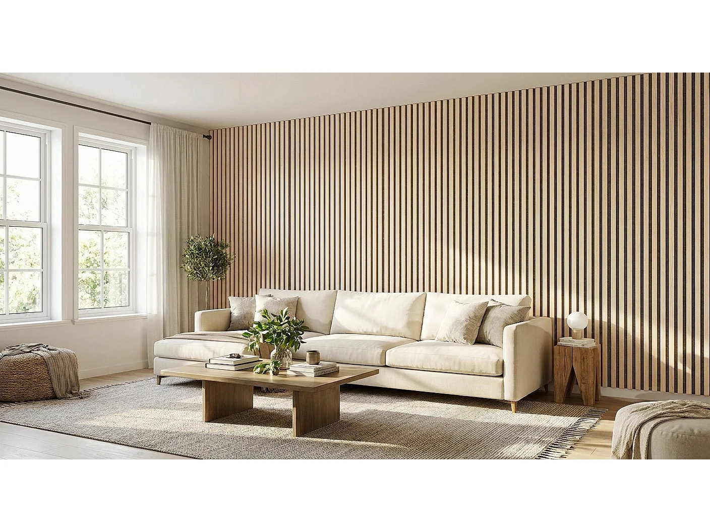 Panneaux muraux acoustiques MDF - Lot 3 x (260 x 30 ) ép.21mm- Fini chêne blanc - NRC 0,7