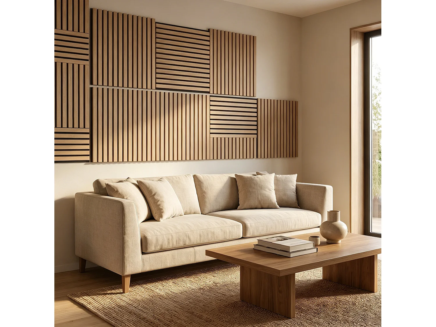Panneaux muraux acoustiques MDF - Lot 4 x (60 x 60 ) ép.21mm- Fini chêne foncé - NRC 0,7