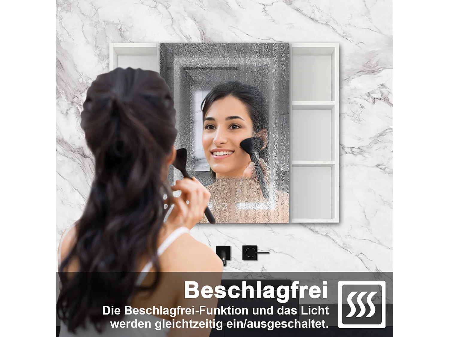 AICA LED Spiegelschrank mit Seiteschrank 100x70cm,Beschlagfrei,3 Lichtfarbe,Dimmbar,Steckdose - Weiß Matt