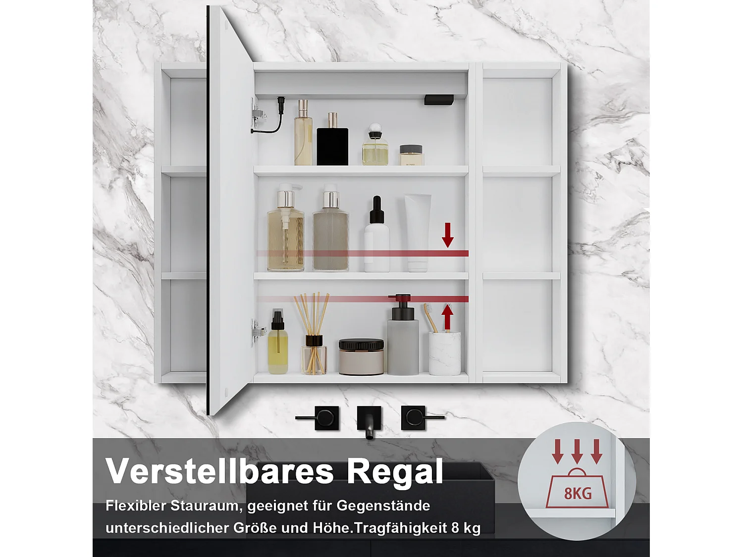 AICA LED Spiegelschrank mit Seiteschrank 100x70cm,Beschlagfrei,3 Lichtfarbe,Dimmbar,Steckdose - Weiß Matt