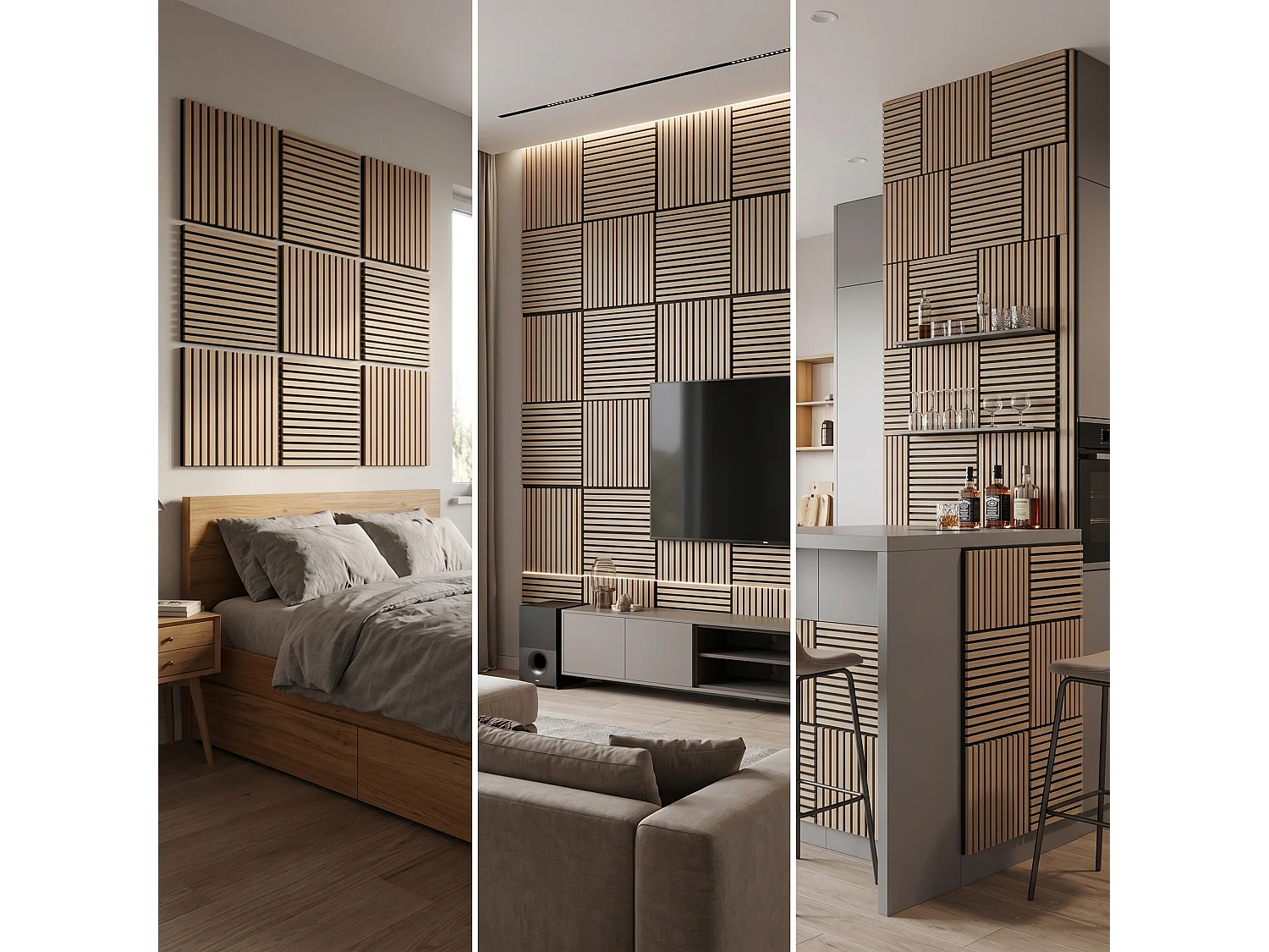 Panneaux muraux acoustiques MDF - Lot 2 x (260 x 30 ) ép.21mm- Fini chêne foncé - NRC 0,7
