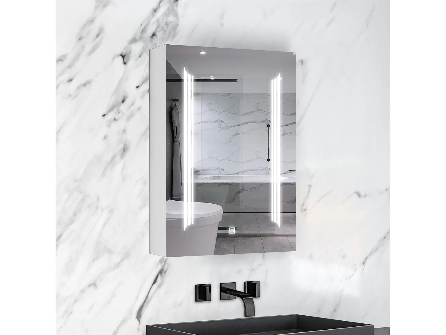 AICA LED Spiegelschrank mit Steckdose,60x70cm,3 Lichtfarben,dimmbar,Anti-Beschlag - Weiß Matt