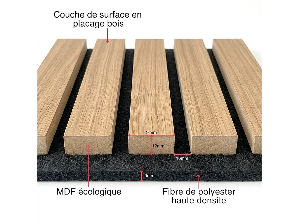 Panneaux muraux acoustiques MDF - Lot 2 x (240 x 60 ) ép.21mm- Fini chêne foncé - NRC 0,7