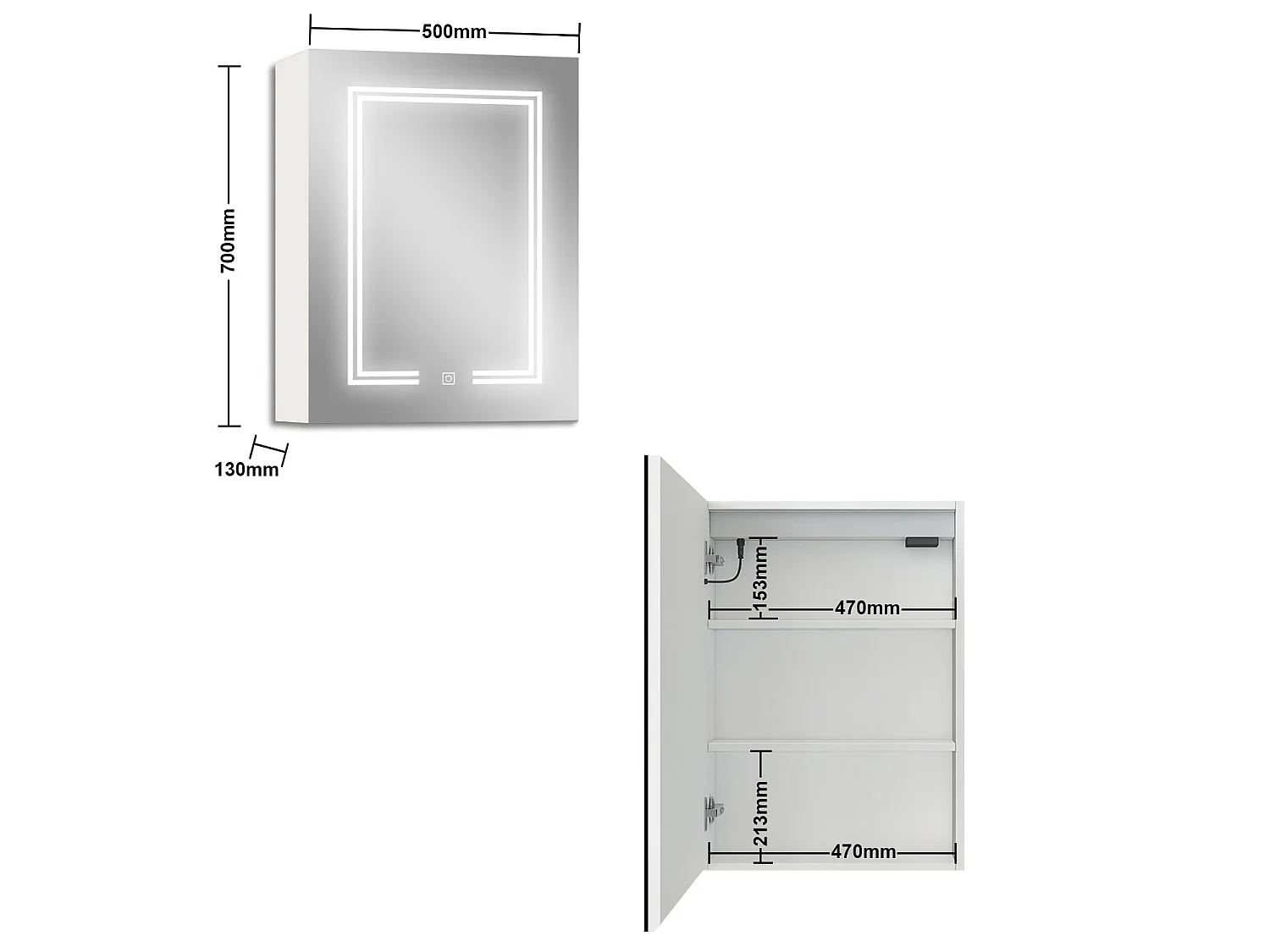 AICA LED Spiegelschrank mit Steckdose 50x70cm,3 Lichtfarbe dimmbar,Anti-Beschlag - Weiß Matt