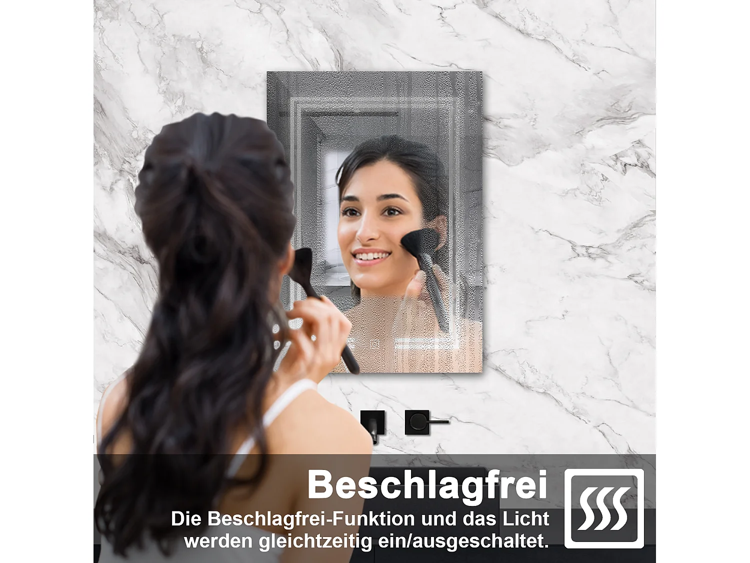 AICA LED Spiegelschrank mit Steckdose 60x70cm,3 Lichtfarbe dimmbar,Anti-Beschlag - Weiß Matt