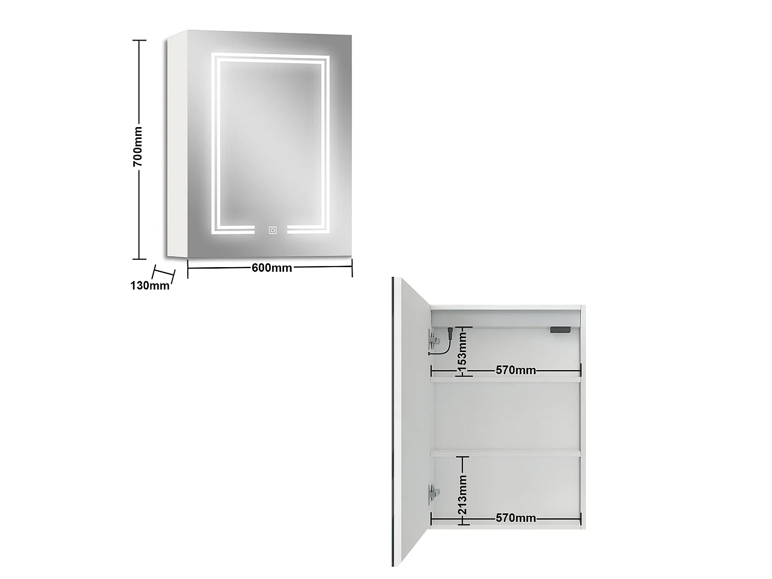 AICA LED Spiegelschrank mit Steckdose 60x70cm,3 Lichtfarbe dimmbar,Anti-Beschlag - Weiß Matt
