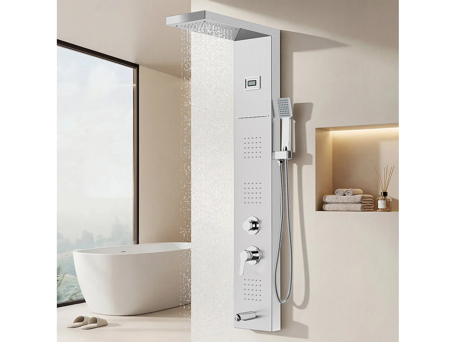 Colonne de douche hydromassante avec affichage LED de la température, mitigeur 5 fonctions avec