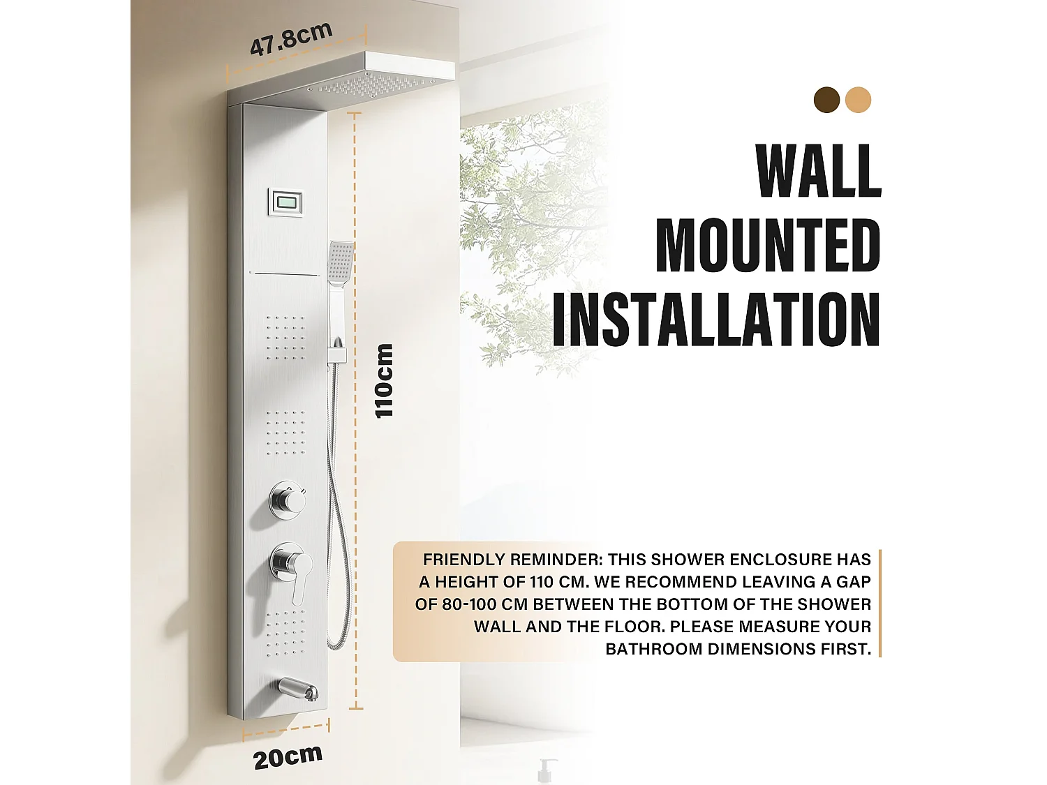 Colonne de douche hydromassante avec affichage LED de la température, mitigeur 5 fonctions avec