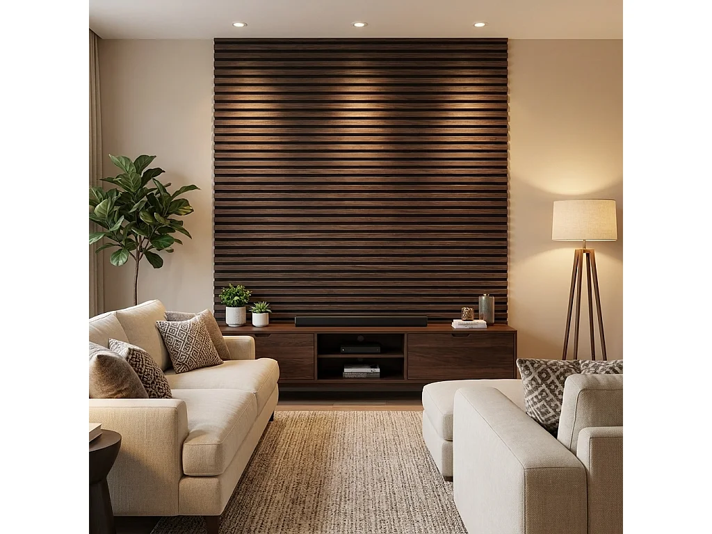 Panneaux muraux acoustiques MDF - Lot 3 x (240 x 60 ) ép.21mm- Fini chêne noyer - NRC 0,7