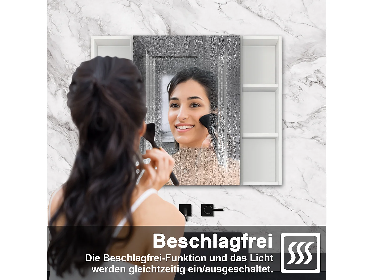 AICA LED Spiegelschrank mit Seiteschrank,100x70cm,3 Lichtfarben,dimmbar,Steckdose,Anti-Beschlag - Weiß Matt