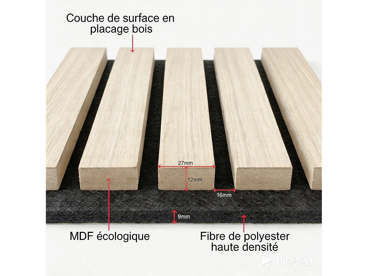 Panneaux muraux acoustiques MDF - Lot 2 x (260 x 30 ) ép.21mm- Fini chêne blanc - NRC 0,7