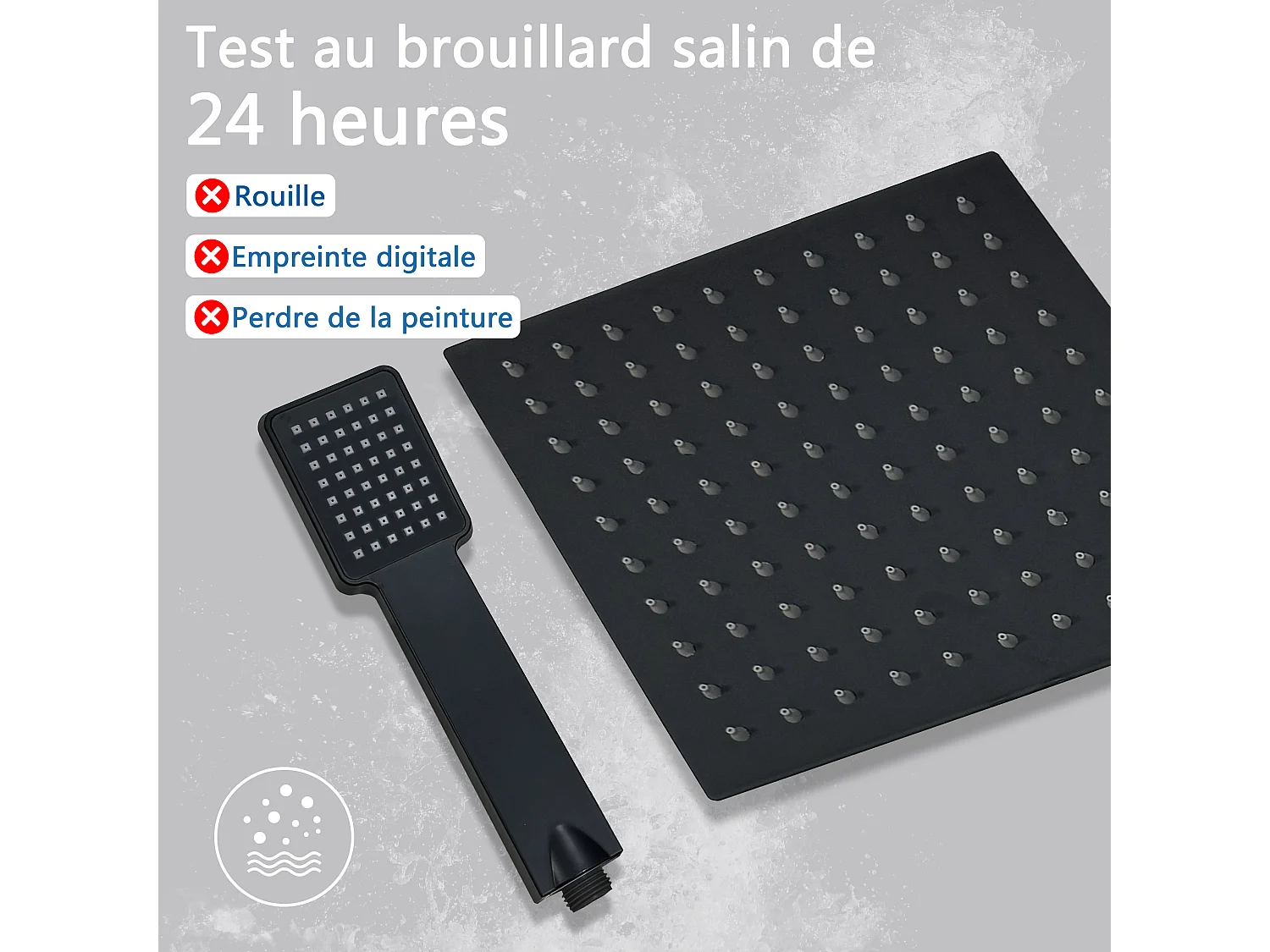 Colonne de douche thermostatique 200mm, kit carré noir AICA