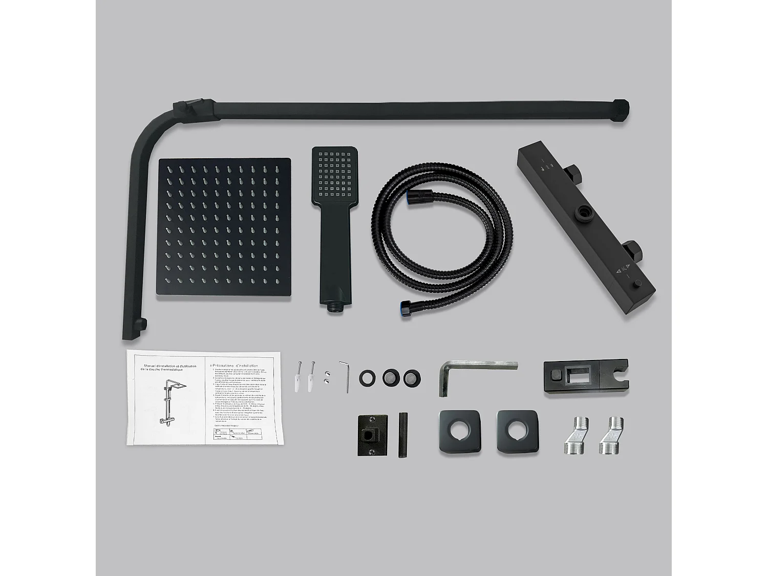 Colonne de douche thermostatique 200mm, kit carré noir AICA