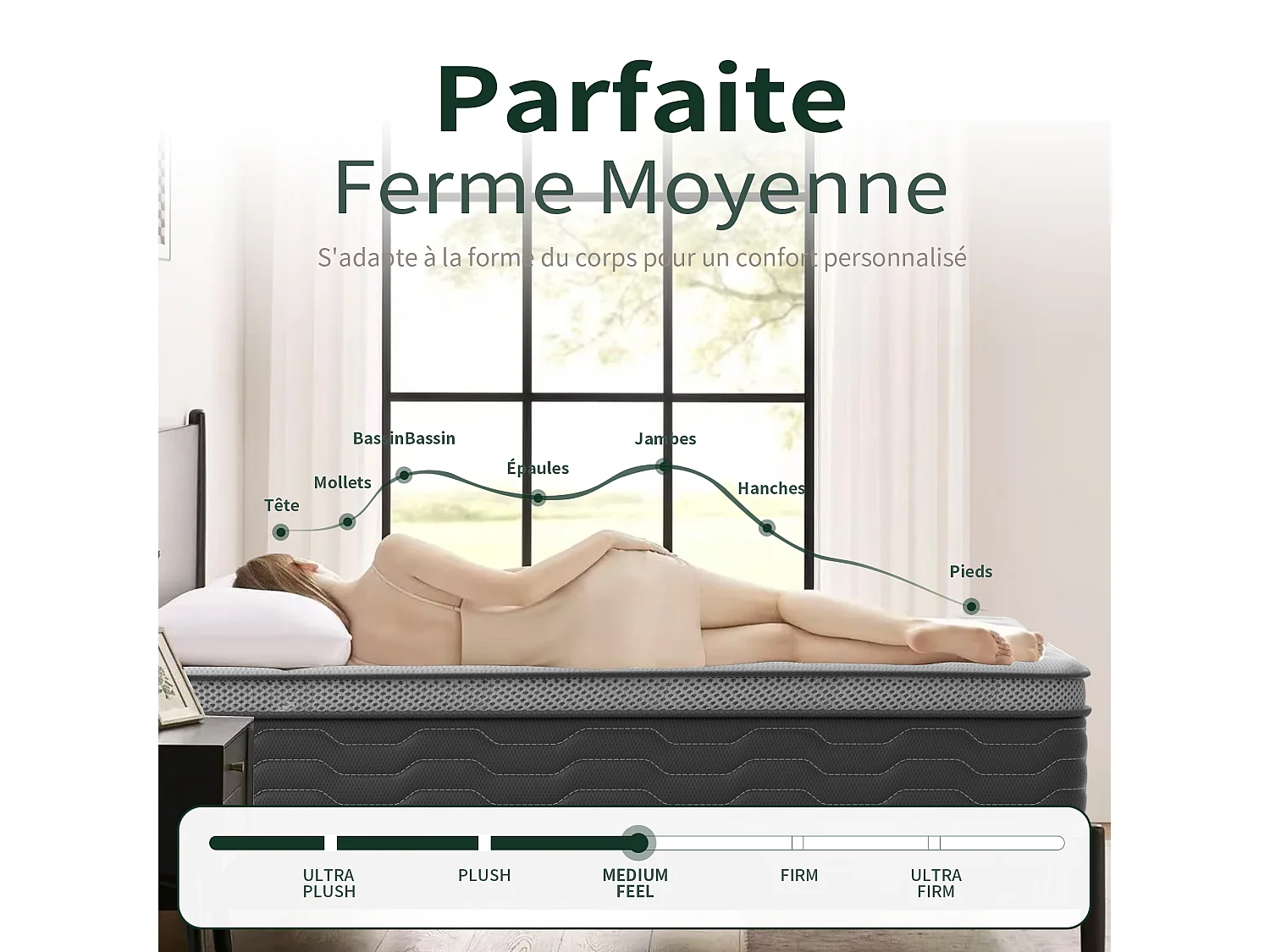 Sommier à Lattes gris 120x190 + matelas ressorts ensachés 30 cm, 9 pieds fournis