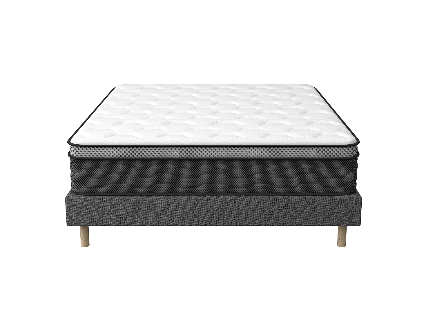 Beklede boxspring grijs 180x200 + pocketveermatras 30 cm, 9 poten meegeleverd