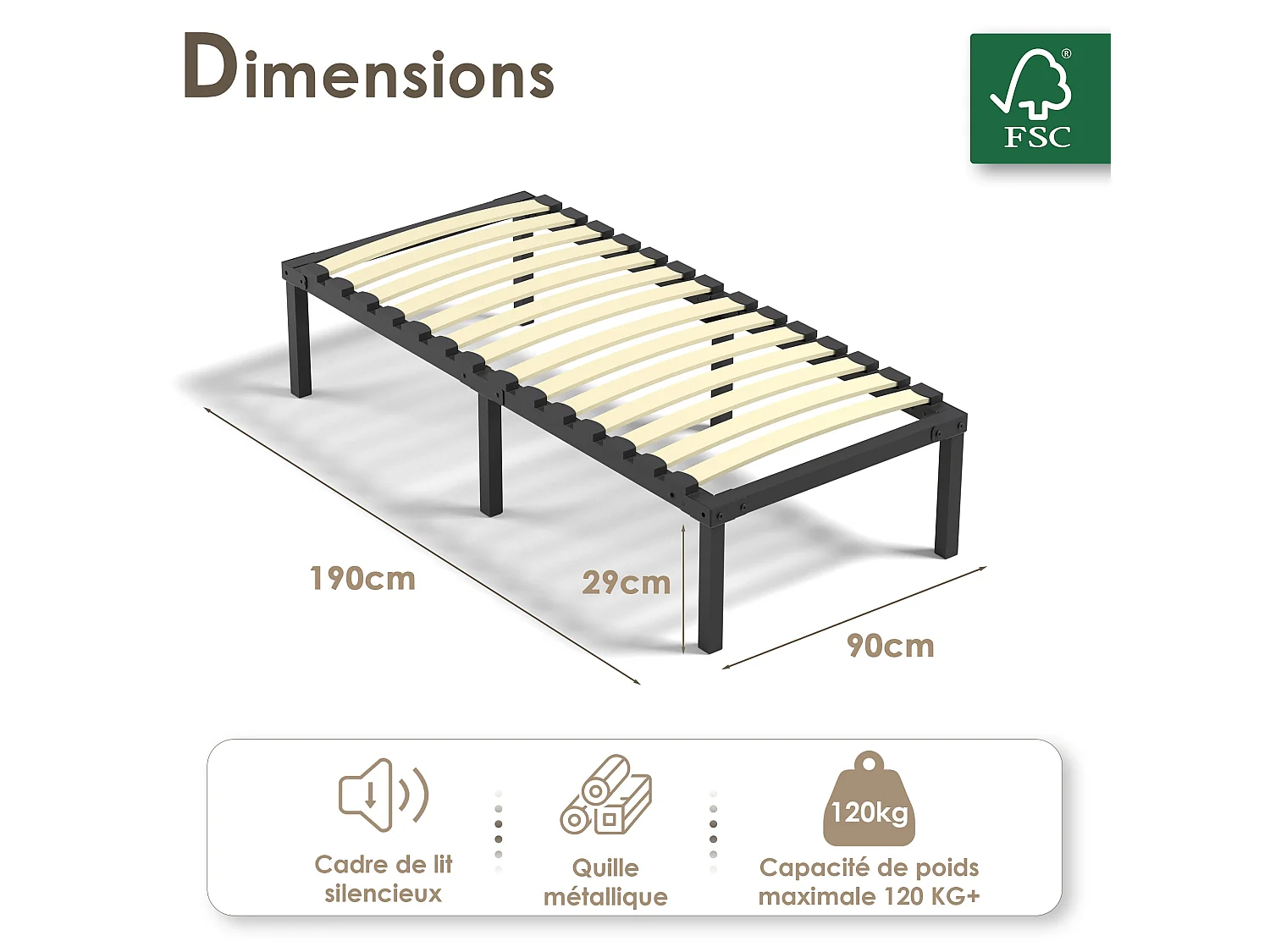 Ensemble matelas + sommier 90x190 cm, épaisseur 30cm