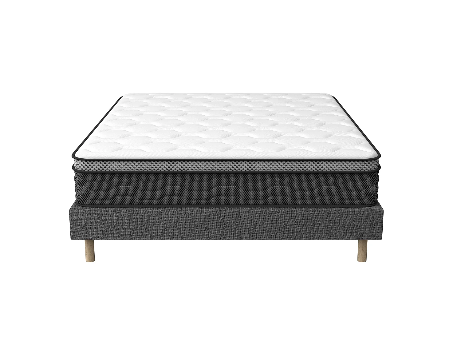 Beklede boxspring grijs 160x200 + pocketveermatras 25 cm, 9 poten meegeleverd