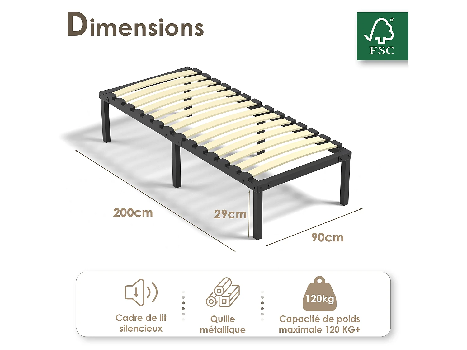 Ensemble matelas + sommier 90x200 cm, épaisseur 20cm