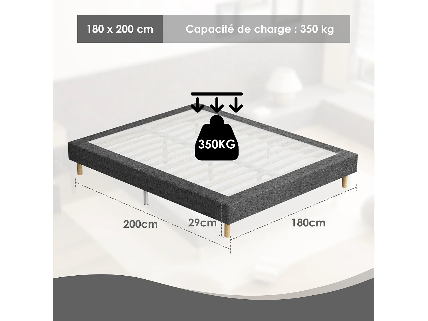 Ensemble sommier 180x200 + matelas à ressorts ensachés 20cm, 9 pieds inclus
