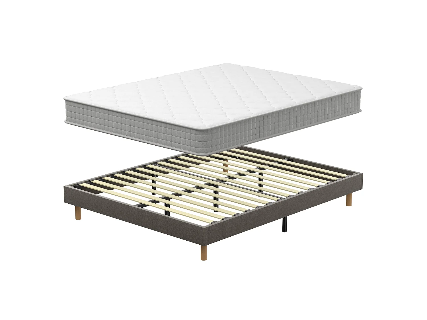Ensemble Matelas Mousse 140x200 cm Epaisseur 22cm + Sommier Déco