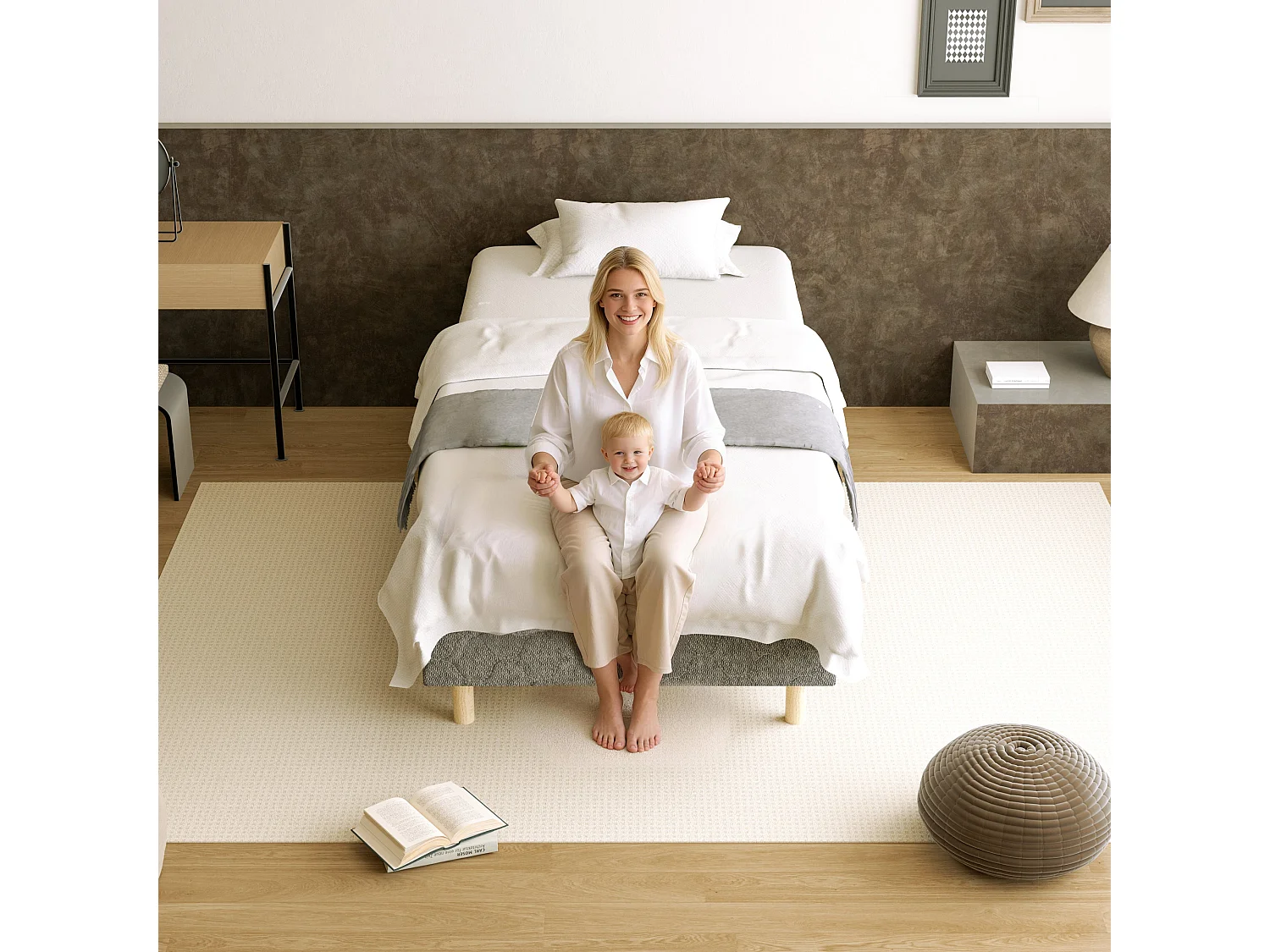Sommier tapissé gris 90x200 + matelas ressorts ensachés 25 cm, 6 pieds fournis