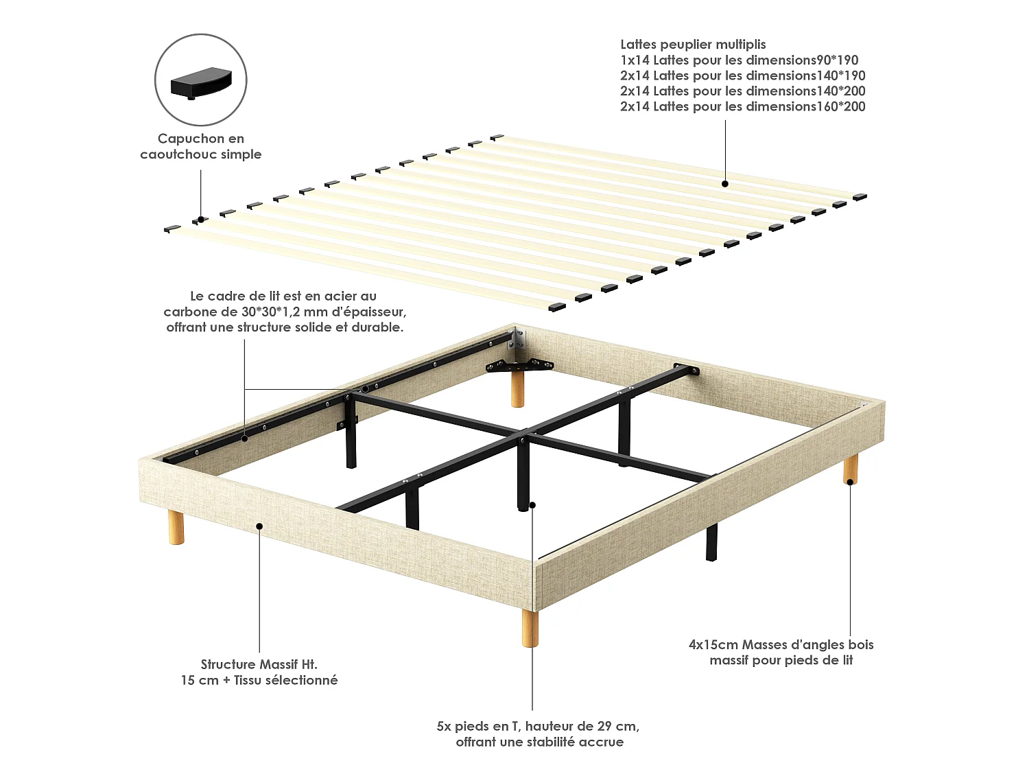 Schuimmatras set 140x200 cm, dikte 22 cm + deco boxspring