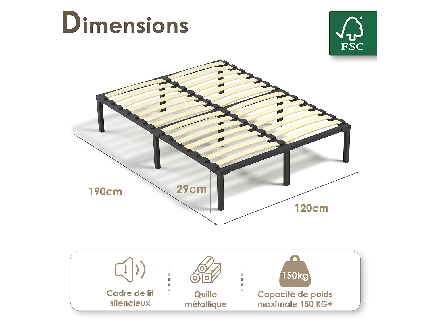 Ensemble matelas + sommier 120x190 cm, épaisseur 25cm