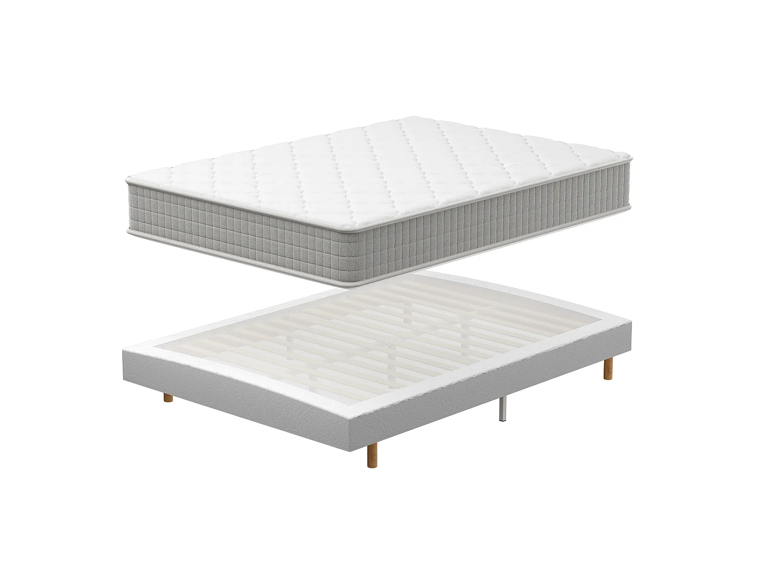 Boxspring en matras set 140x190 cm, compleet tweepersoonsbed met beklede boxspring (matras
