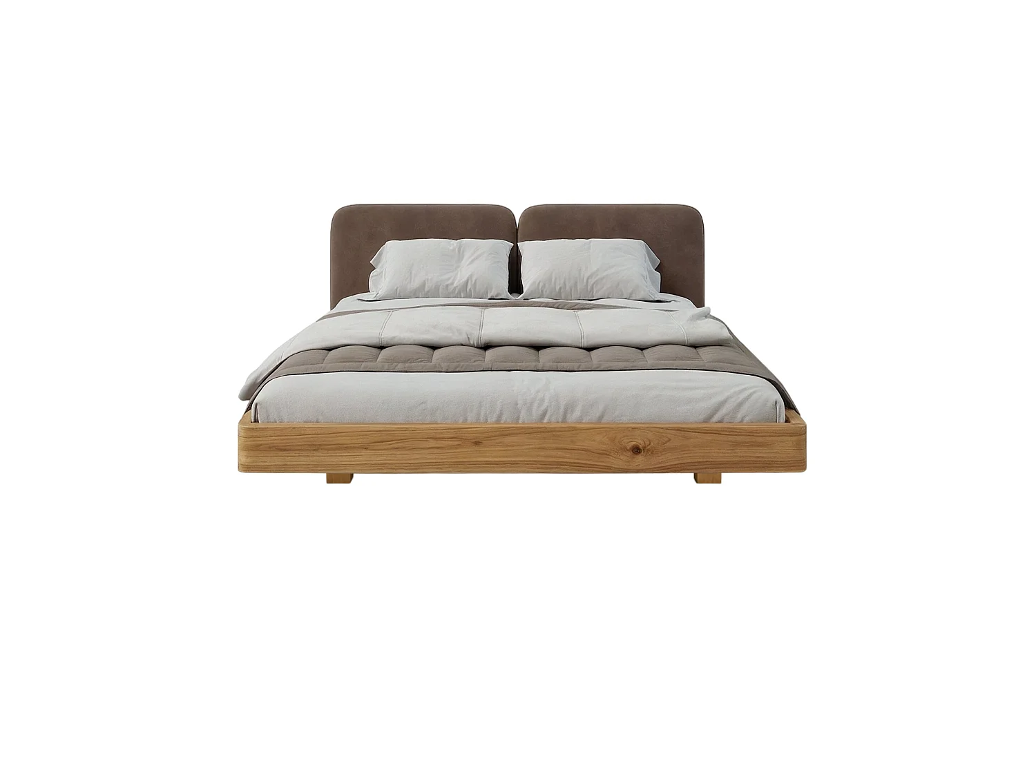 Lit en bois massif Eyko MAUI 180 x 200 cm, chêne sauvage laqué, tête de lit en velours marron